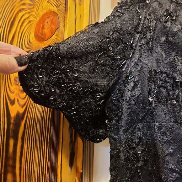 Black beaded Blouse, candlelight & champagne, size 14w - Picture 3 of 8